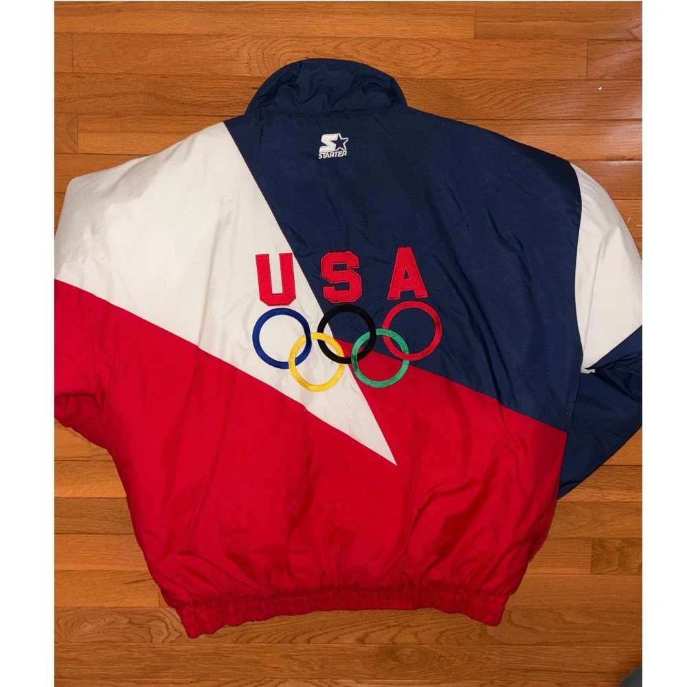 Vintage Starter USA Olympic Team Puffer Jacket XL Red White Blue Colorblock - Picture 9 of 9